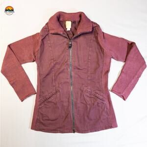 Damask Full-Zip Jacket Maroon Long Sleeve Knit Canvas Cottage Women's Size Small